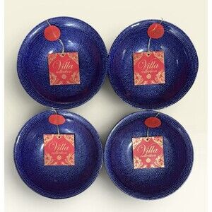 Villa Collection Hand Decorated Blue Glass Bowls Set of 4 Made in Turkey NWT